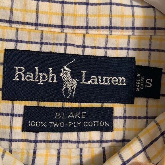 Ralph Lauren Blake 100% Two-Ply Cotton Checkered Blue Yellow Shirt Size S - Picture 7 of 7